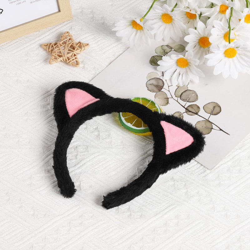 Etercycle Cat Ears Headband, Black Cat Halloween Cosplay Headbands, Plush Soft Makeup Headbands for Women Washing Face, Shower, Yoga - Image 3